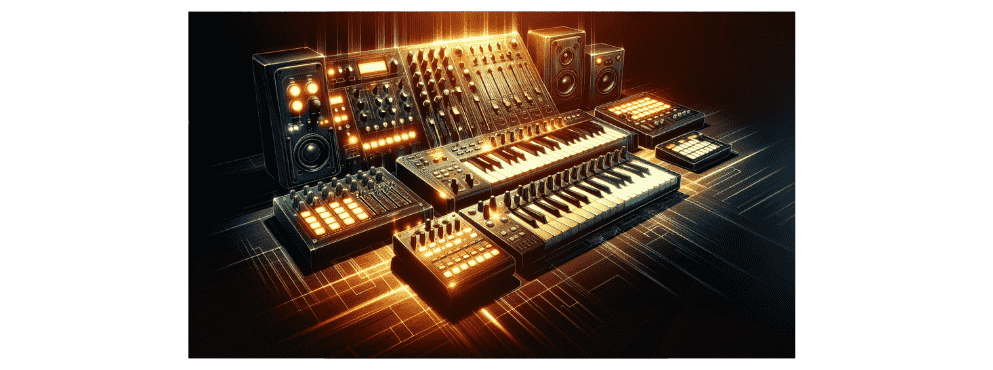 Creative illustration of electronic music production equipment