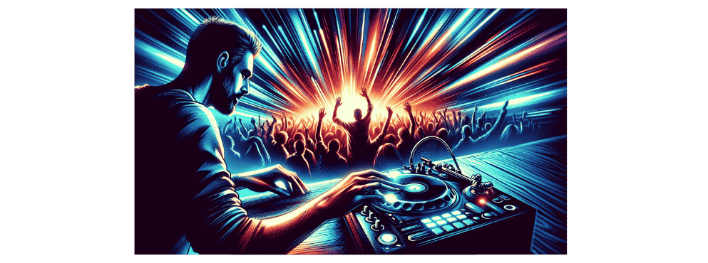 Illustration of a DJ performing at a music festival