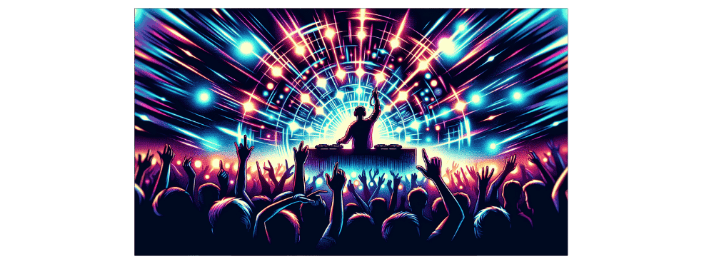 Artistic depiction of an EDM musician engaging with a live audience